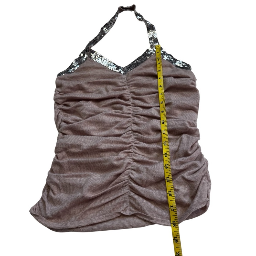 LaROK Cashmere Halter Top Size Medium Dusty Pink Mauve Sequin Trim Ruching NWOT - Picture 9 of 12